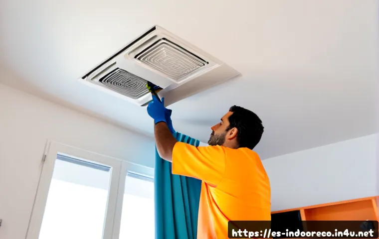환기 시스템 설치 - Photorealistic modern Spanish apartment living room during residential ventilation system installati...